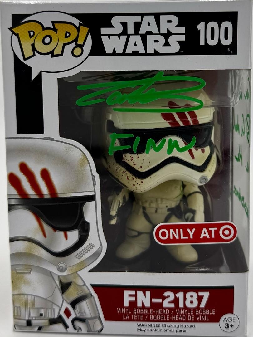 John Boyega signed "FN-2187" Funko Pop #100 w/character name and long quote - Official Pix COA